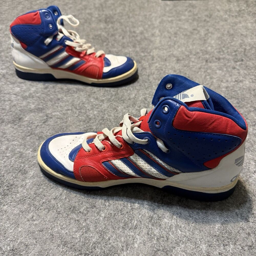 Vintage 00s Adidas Mens Top Ten Sneakers Size 13 Red White Blue High Top Trefoil
